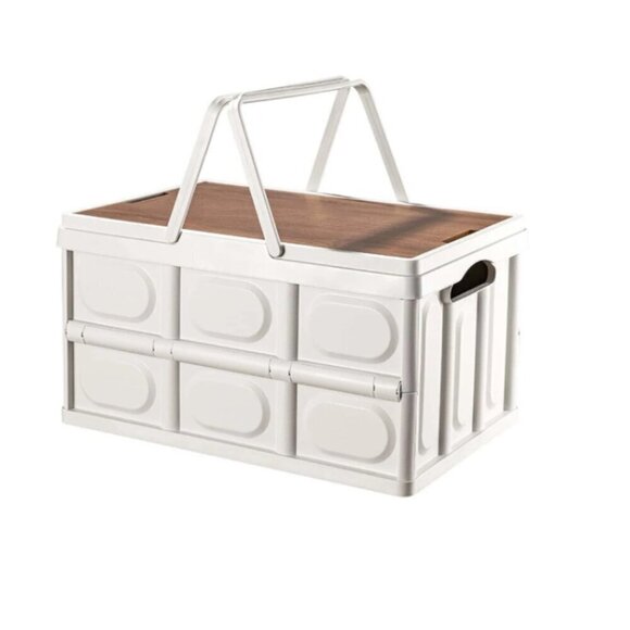 Picnic Camping Concert Handled Tote Collapsable with Wood Look Lid - Picture 1 of 5